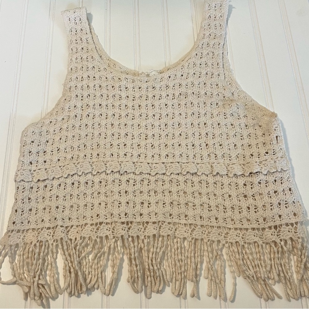 Boho Crochet Fringe Tank Top One Size Festival Concert Coachella Cream Lace